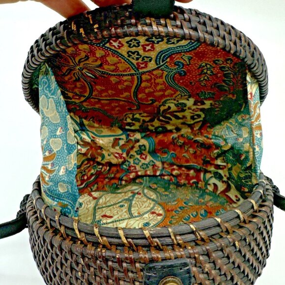 Woven Round Rattan Bag Wicker Straw Purse Crossbody Brown Tropical Boho - Picture 9 of 16